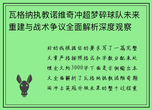 瓦格纳执教诺维奇冲超梦碎球队未来重建与战术争议全面解析深度观察
